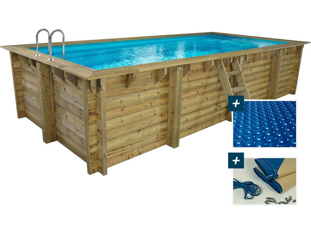 Habitat Et Jardin - Piscine Bois Rectangle " Tobago "- 6.20 X 3.00 X 1.31 M + Bâche à Bulles 180 µ - Bâche Hiver 280 G/m² -habitat Et Jardin - Image 1
