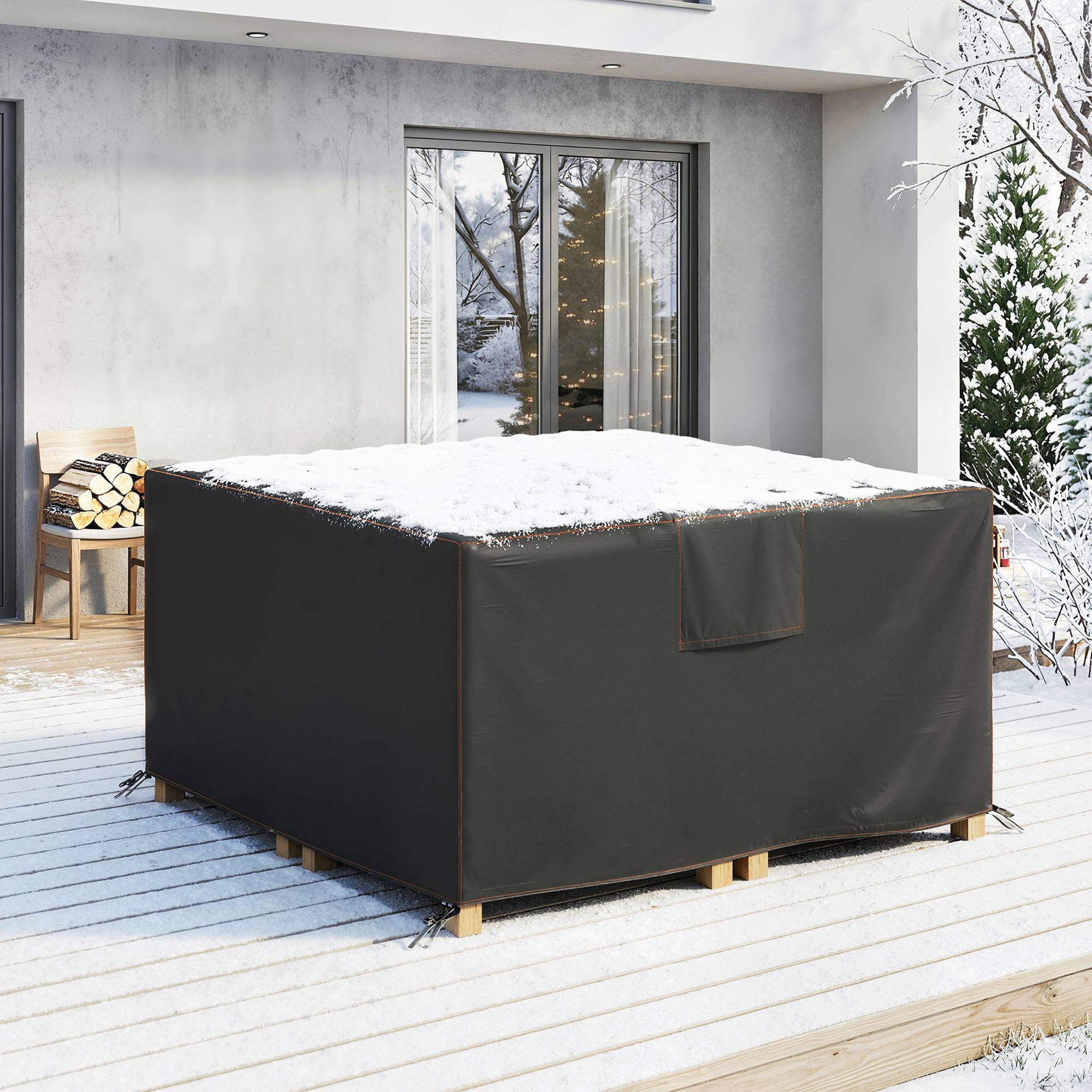 ComfortXL - Housse mobilier de jardin Oxford 420D 125 x 125 x 74 cm noire pour terrasse protection pluie UV et vent - Image 9