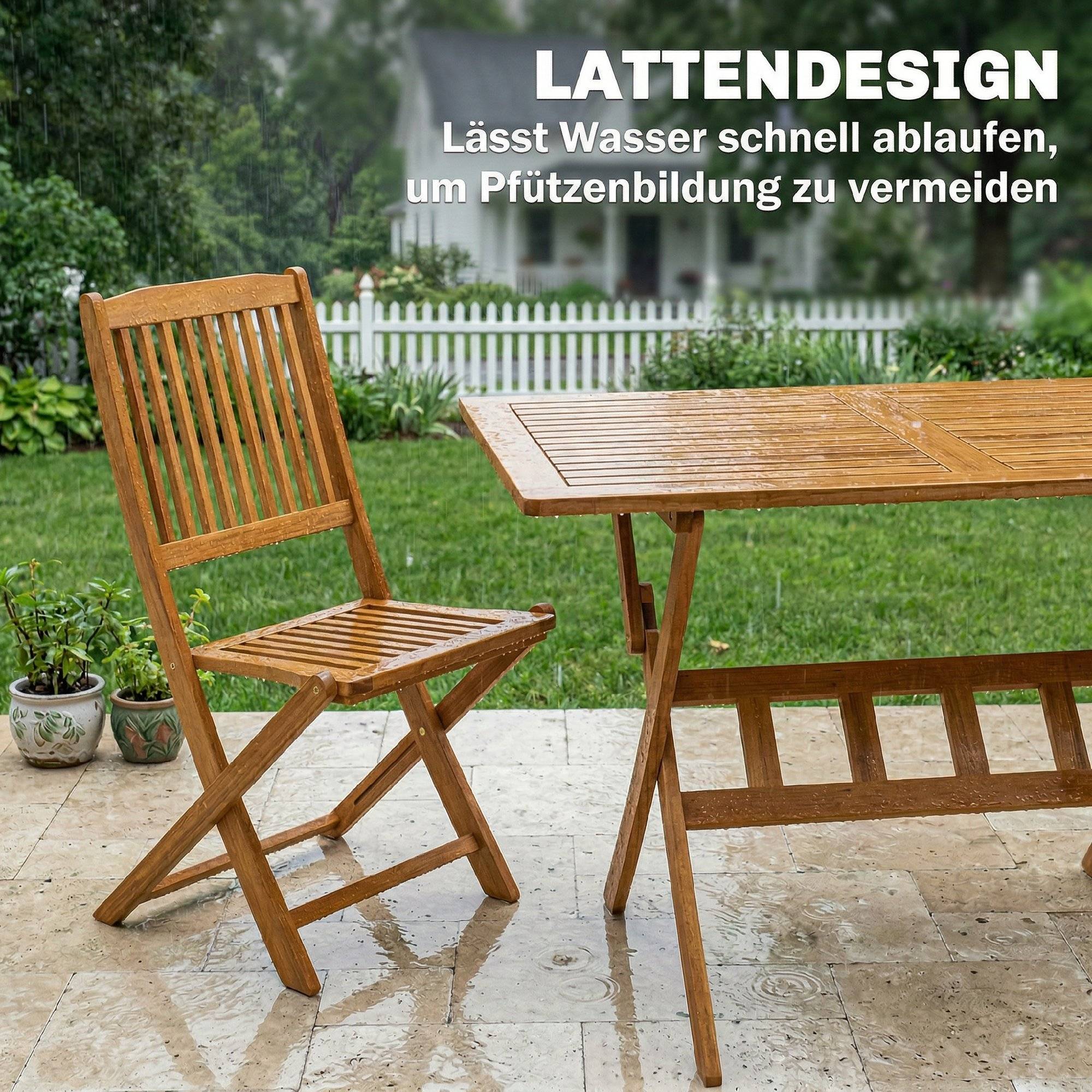 ComfortXL - Salon de jardin 5 pièces acacia naturel table et 4 chaises pliantes terrasse balcon extérieur gain de place - Image 7