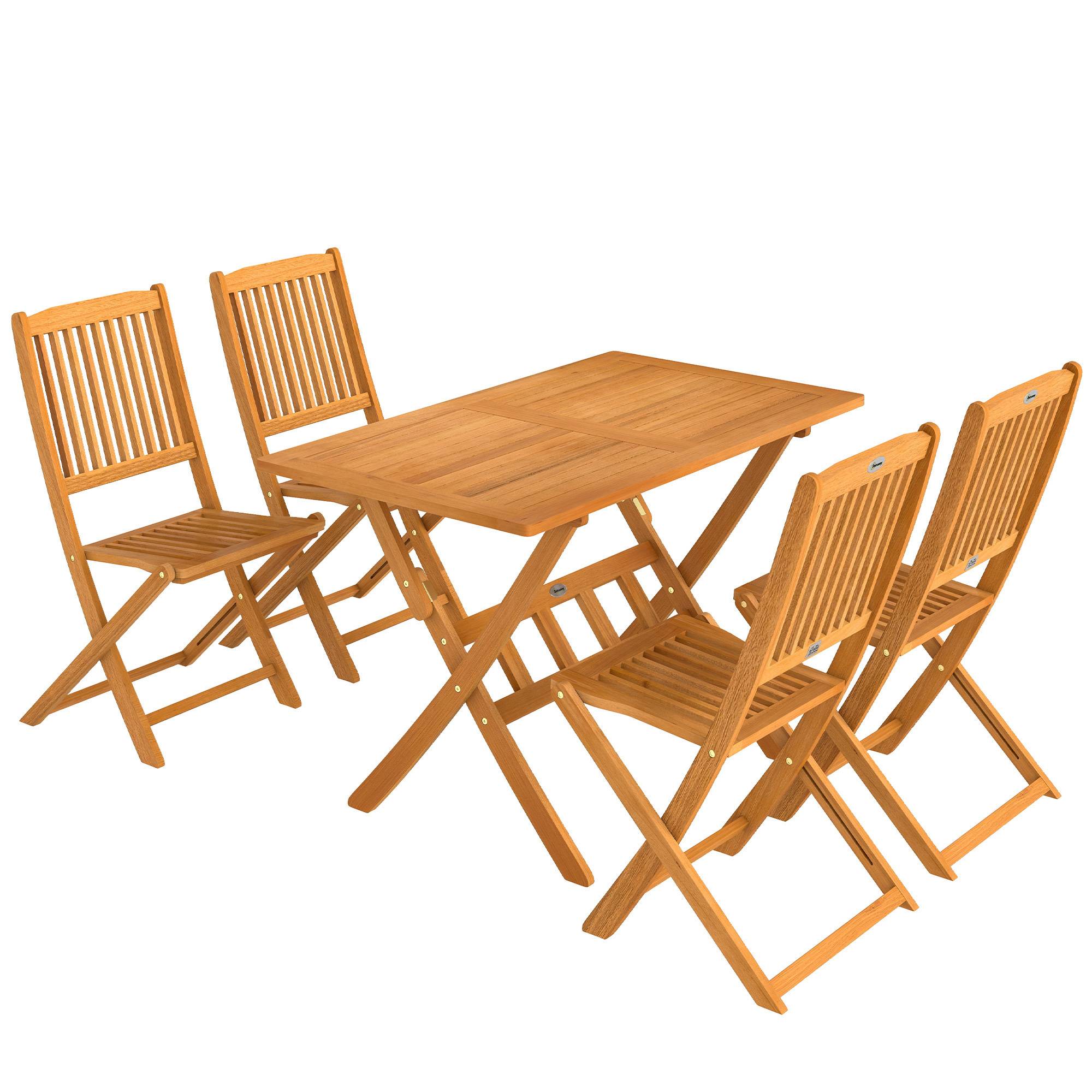 ComfortXL - Salon de jardin 5 pièces acacia naturel table et 4 chaises pliantes terrasse balcon extérieur gain de place - Image 10