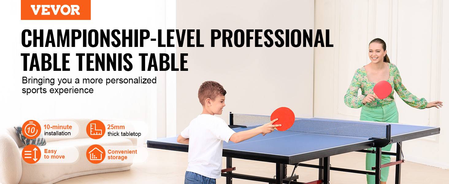 VEVOR Table ping-pong pro pliable, MDF 25 mm, filet rapide, roues verrouillables. - Image 9