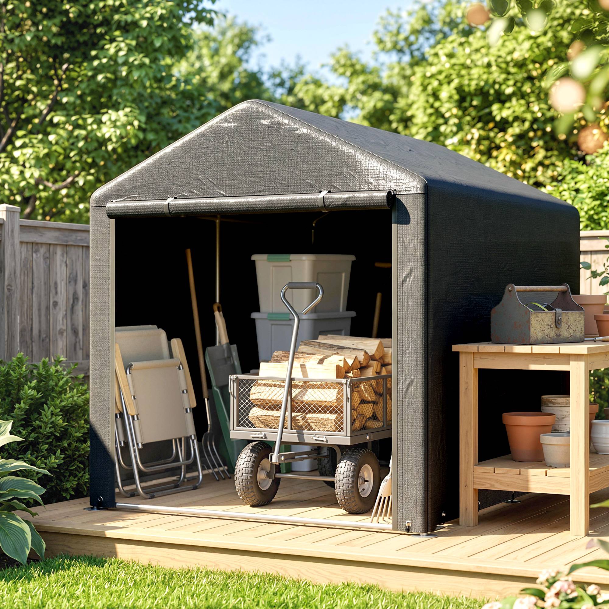 Sans Marque - Abri jardin tente garage vélos motos housse anti-UV 1,6x2 m gris foncé - Image 3