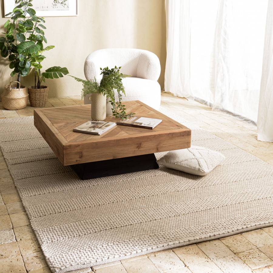 QUENTIN - Tapis rectangulaire 160x230cm en laine tissée couleur lin - Image 2