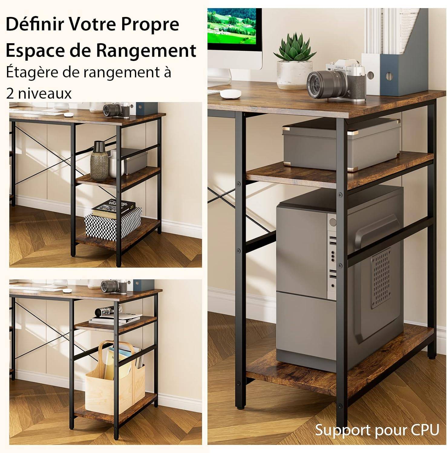 Bureau d'ordinateur en Forme de L, Bureau d'angle Convertible de 151cm 4 Étagères de Rangement Support CPU, 2 Façons d’Assembler, Charge 180 kg - Image 3