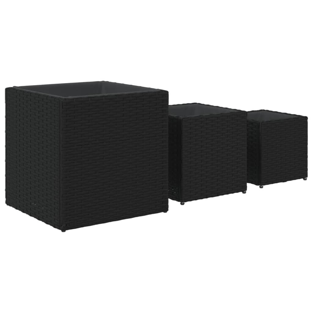 Ensemble de 3 pcs Jardinières - Bacs à fleurs - Pots de fleurs noir résine tressée - Image 7