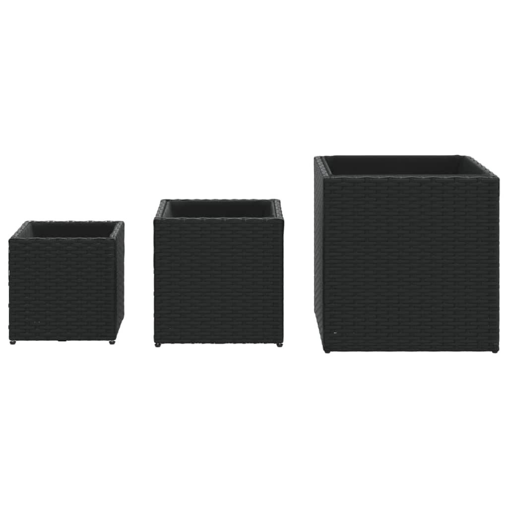 Ensemble de 3 pcs Jardinières - Bacs à fleurs - Pots de fleurs noir résine tressée - Image 5