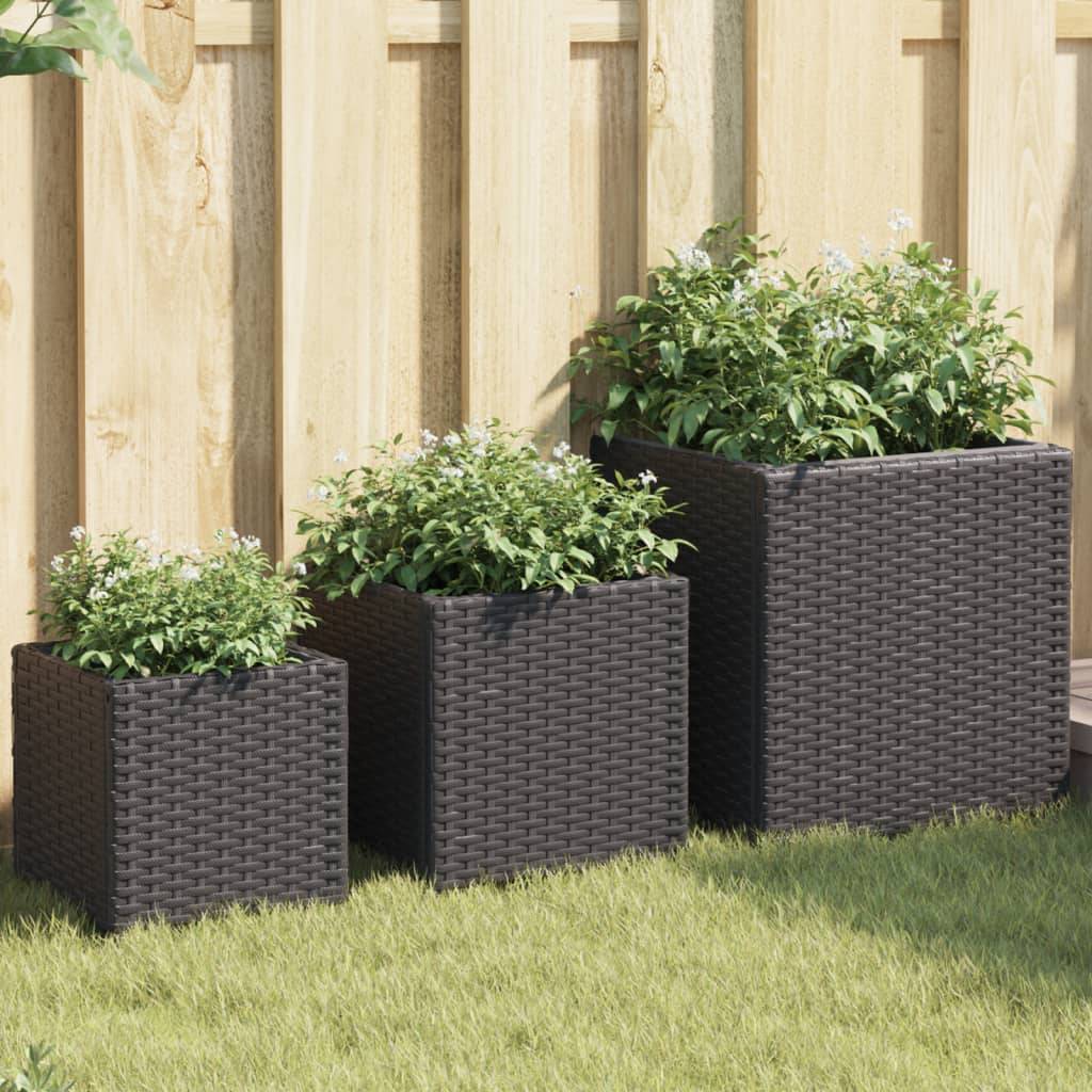 Ensemble de 3 pcs Jardinières - Bacs à fleurs - Pots de fleurs noir résine tressée - Image 2