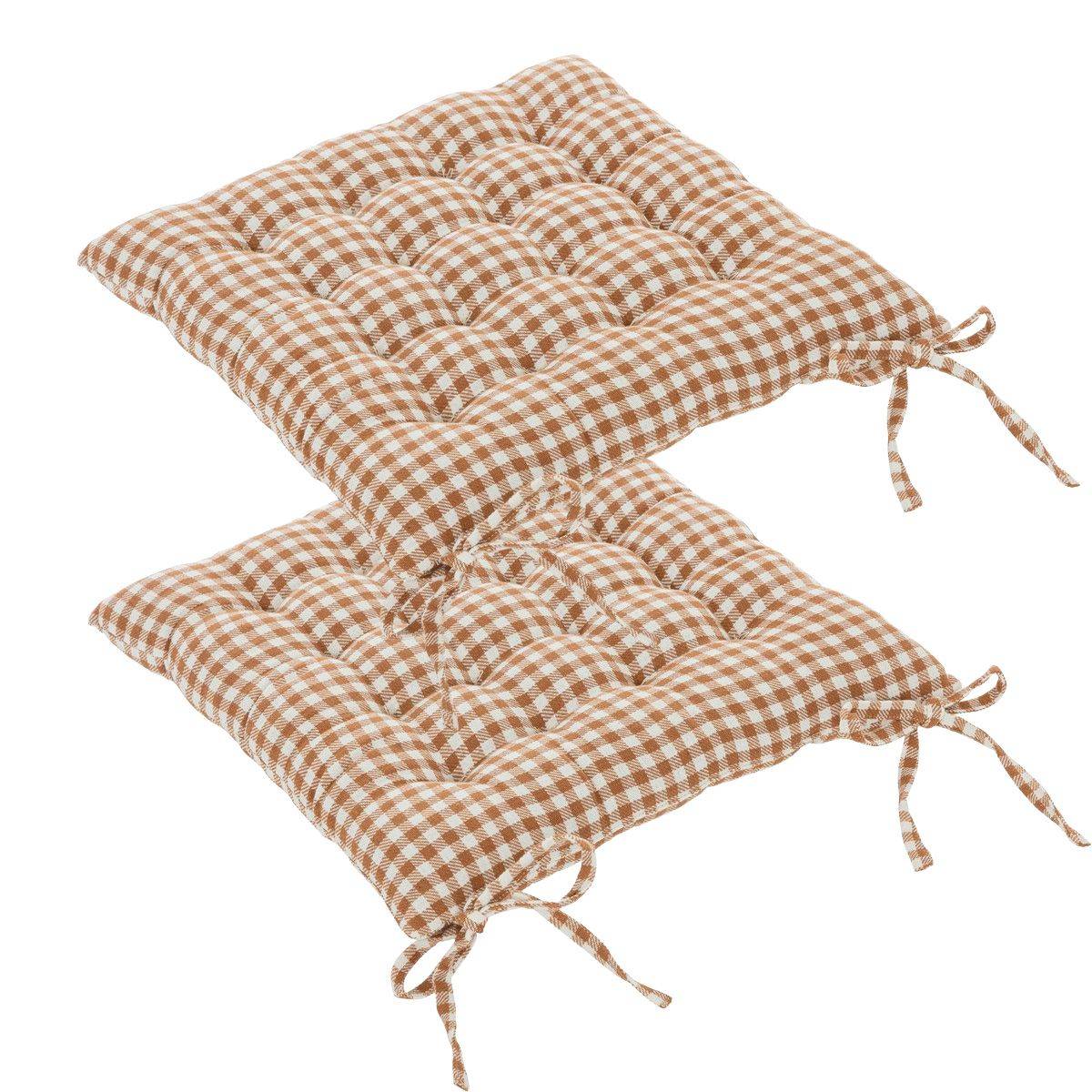 Atmosphera - Lot de 2 Galettes de chaise en Coton Vichy Ivoire et Terracotta 38 x 38 cm - Image 1