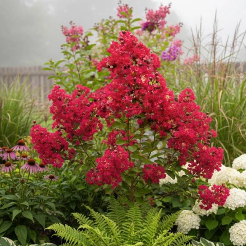 Lilas des Indes Terrasse Rouge, Lagerstroemia à fleurs Rouge/ - feuillage Caduc - Pot de 3L - Touffe - Image 4