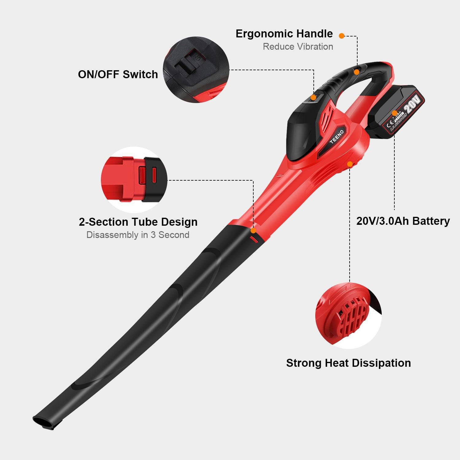 Souffleur sans fil 20 V, batterie 3,0 Ah, 1 chargeur,Compatible avec les batteries Makita - Image 5