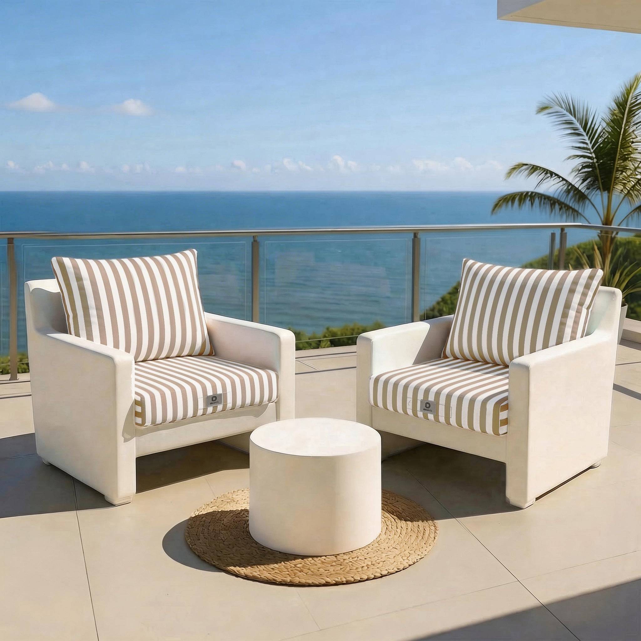 Coussins pour salon de jardin déhoussable 60x60cm Rayure beige - Déco arts - Image 2