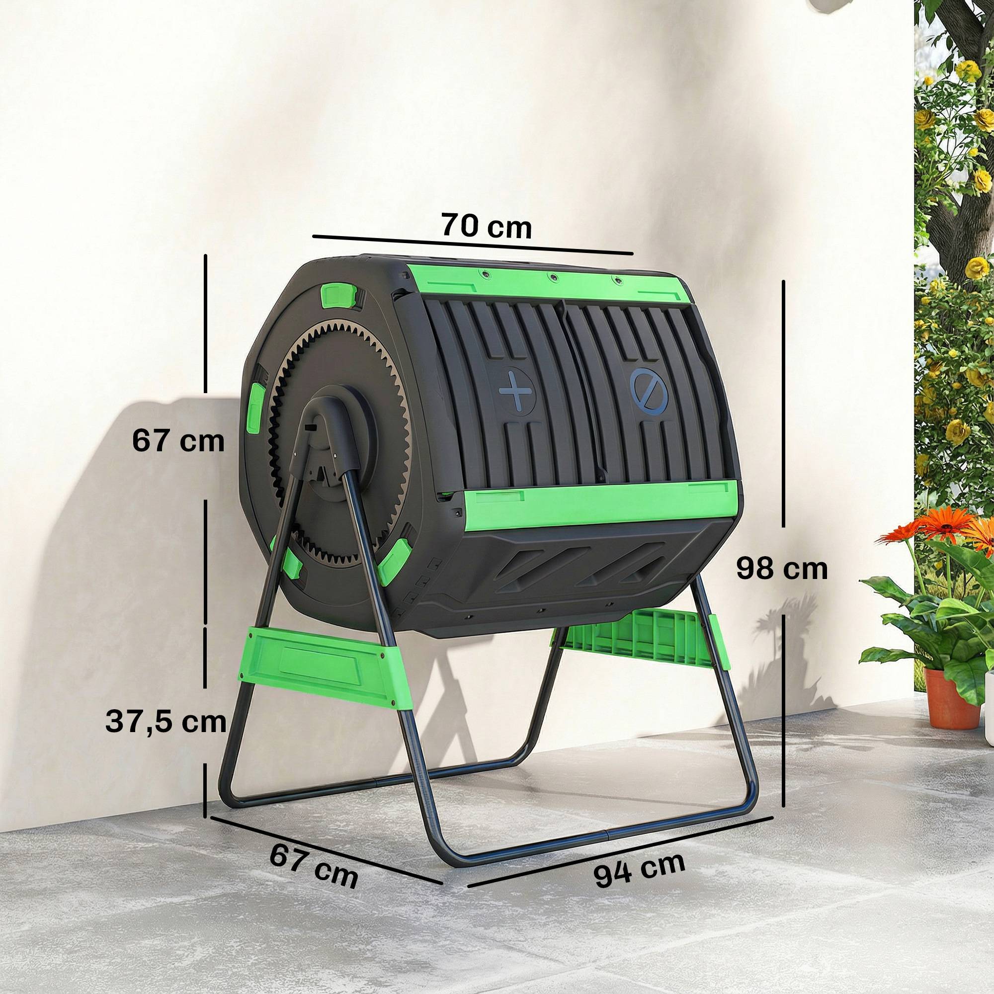 ComfortXL - Composteur rotatif PP 200 L vert double chambre pour jardin aération réglable - ComfortXL Outdoor Living - Image 5
