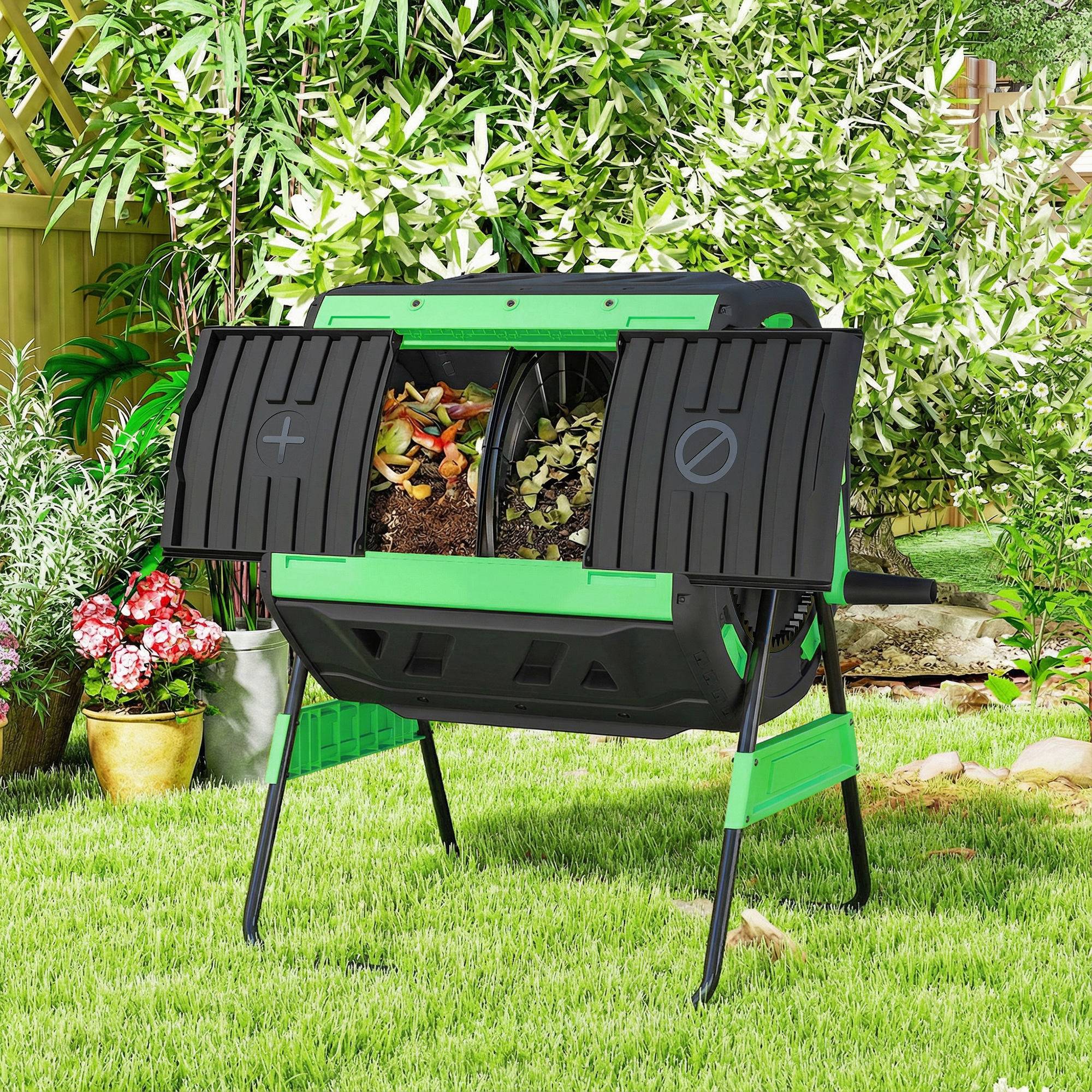 ComfortXL - Composteur rotatif PP 200 L vert double chambre pour jardin aération réglable - ComfortXL Outdoor Living - Image 4