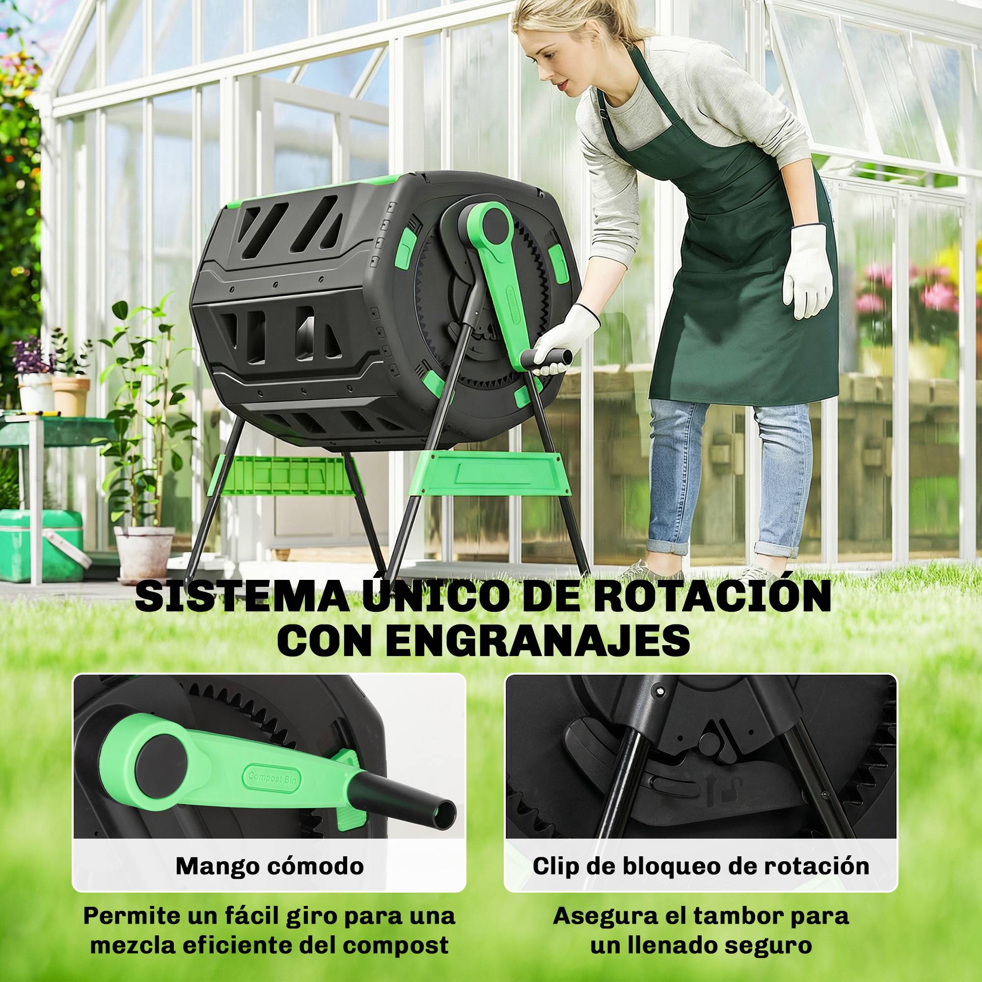 ComfortXL - Composteur rotatif PP 200 L vert double chambre pour jardin aération réglable - ComfortXL Outdoor Living - Image 7