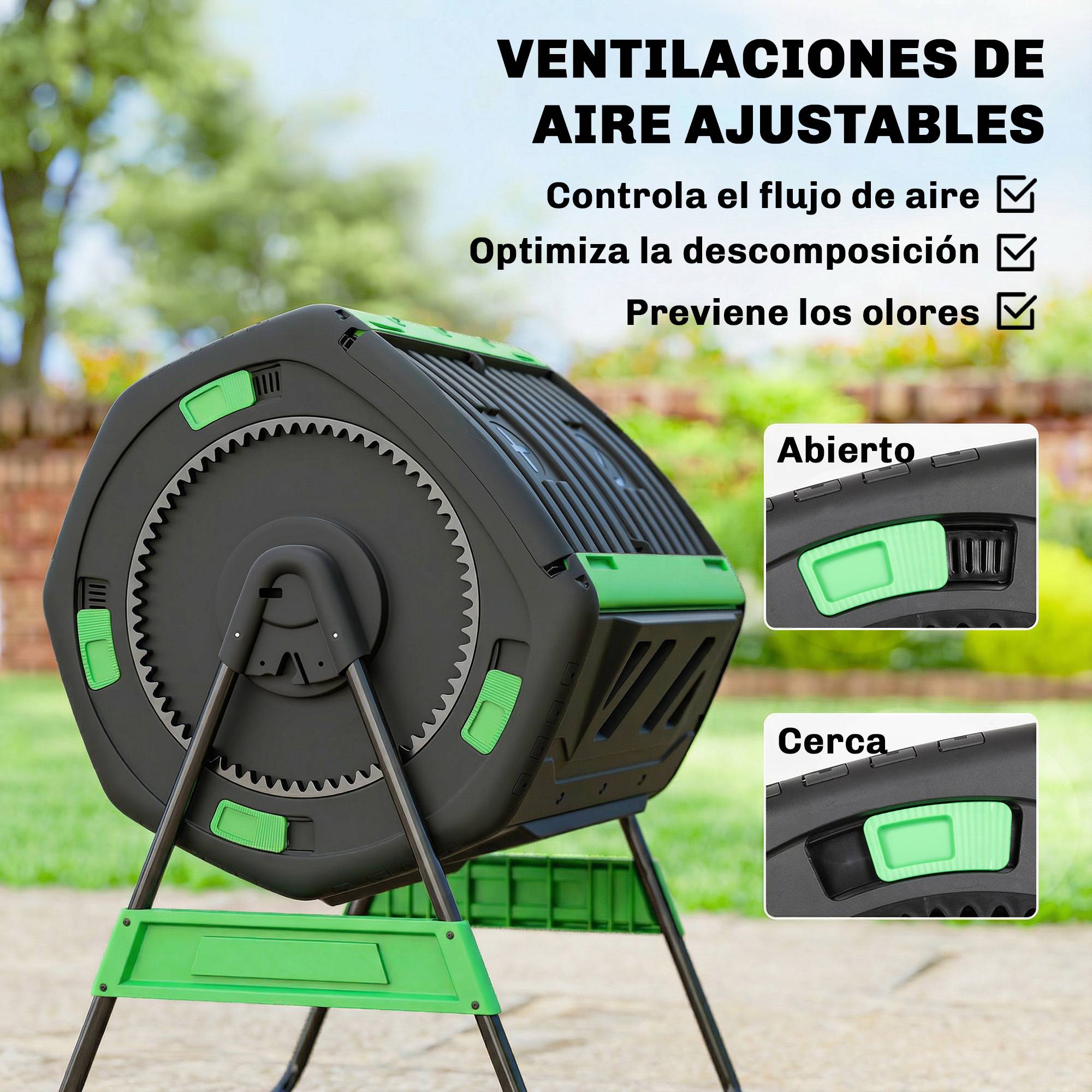 ComfortXL - Composteur rotatif PP 200 L vert double chambre pour jardin aération réglable - ComfortXL Outdoor Living - Image 9