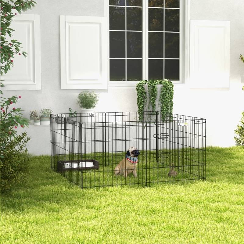 Parc enclos métal chiot petit chien intérieur extérieur modulable 61cm noir - ComfortXL Outdoor Living