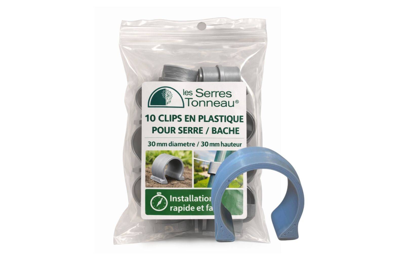 Clips bâche de serre pour tube diamètre 30mm - plastique - LES SERRES TONNEAU - Image 1