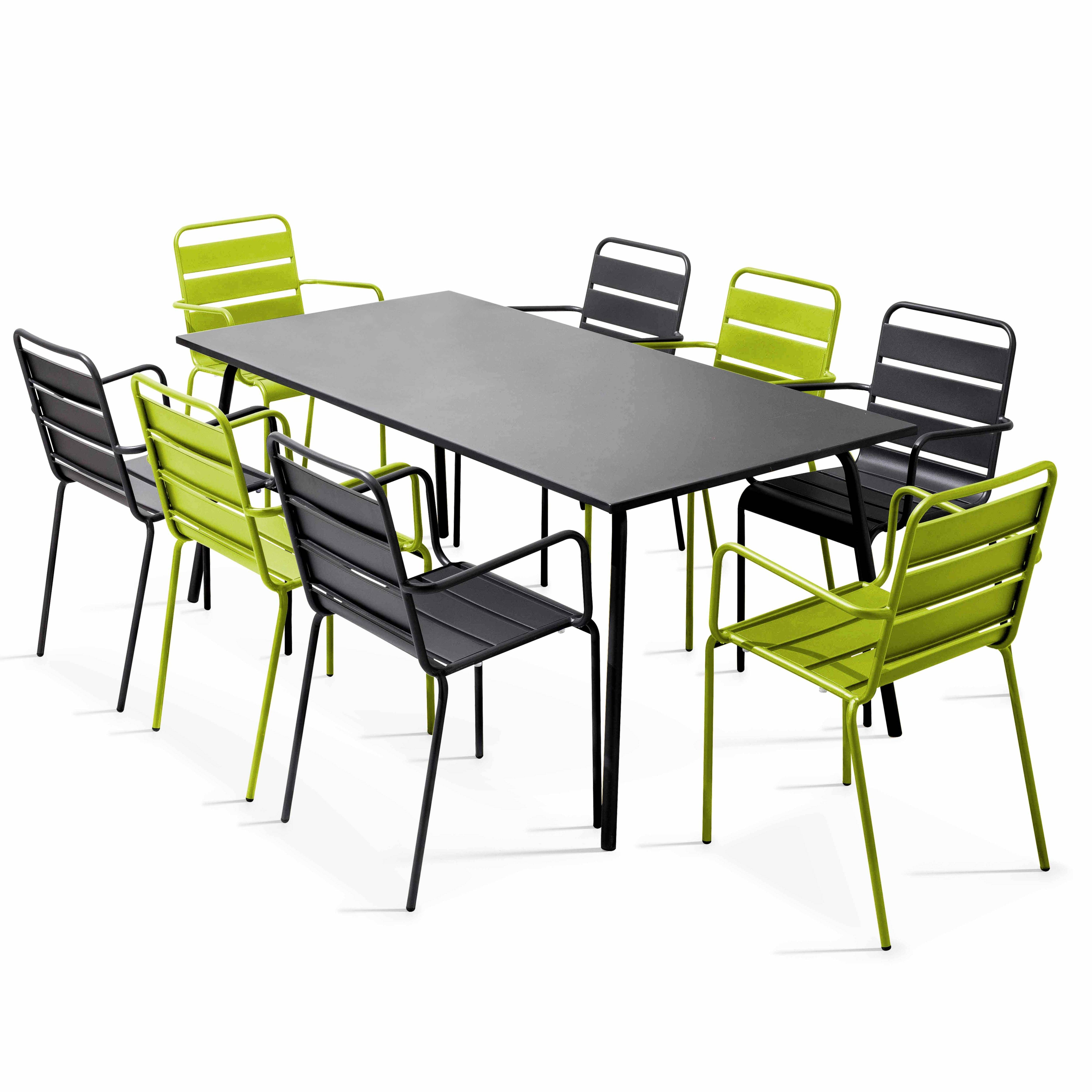 Oviala - Ensemble table de jardin et 8 fauteuils en métal vert et gris Palavas - Oviala - Image 1