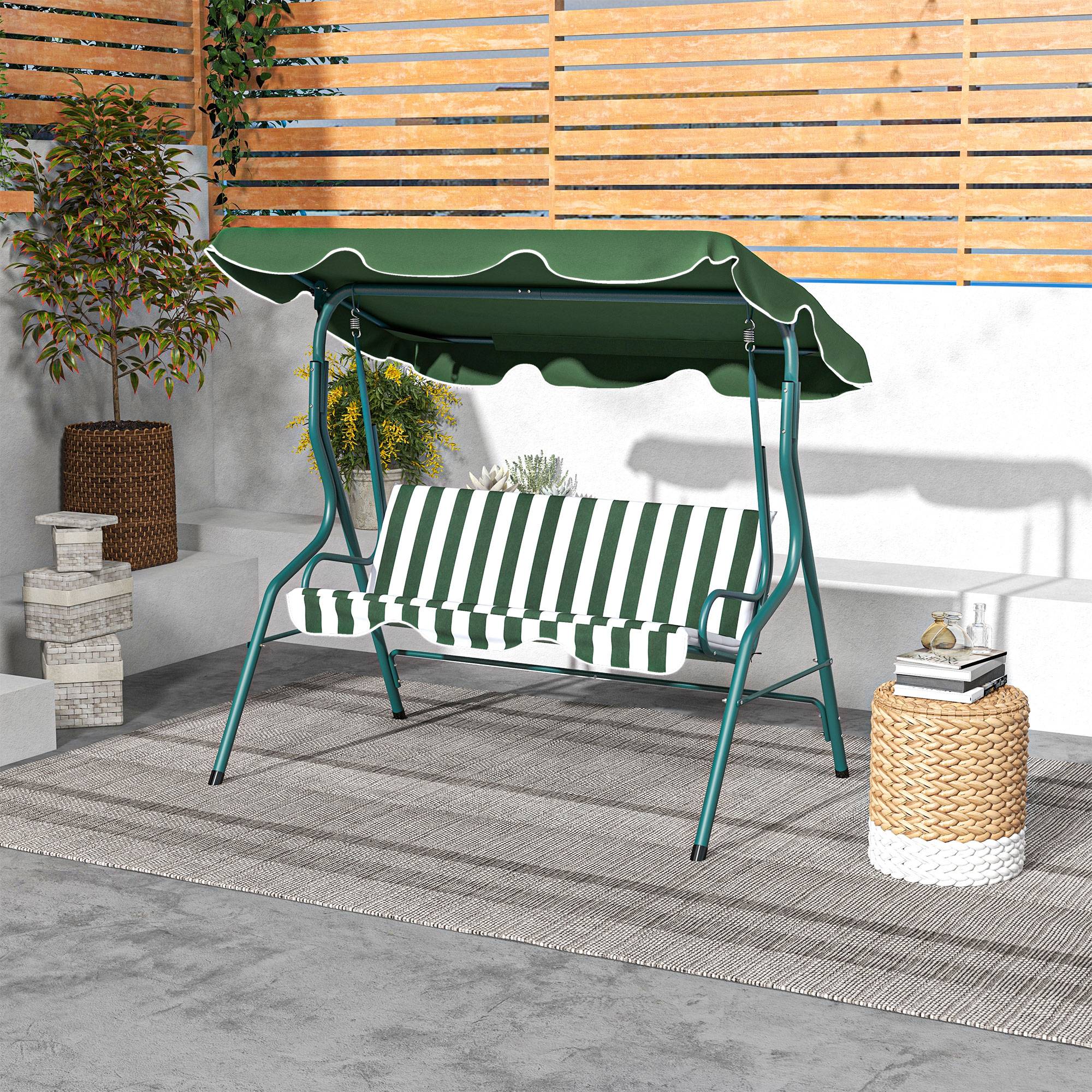Balancelle verte extérieure 170x110x153cm auvent inclinable acier imperméable - Image 4