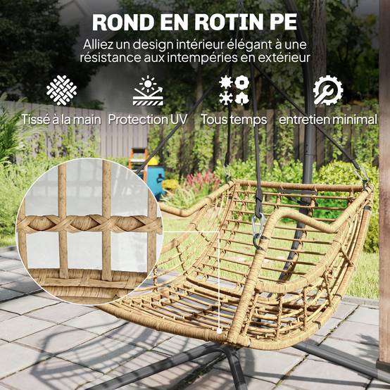Fauteuil suspendu sur pied extérieur jardin résine tressée hauteur réglable coussin gris foncé - ComfortXL Outdoor Living - Image 8