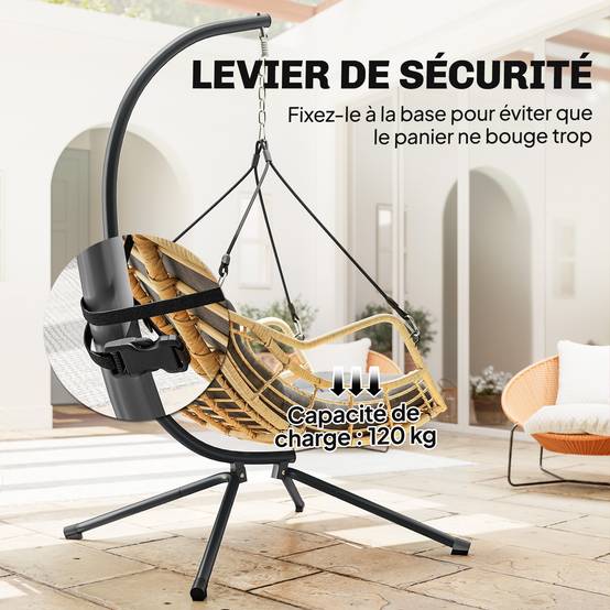Fauteuil suspendu sur pied extérieur jardin résine tressée hauteur réglable coussin gris foncé - ComfortXL Outdoor Living - Image 10
