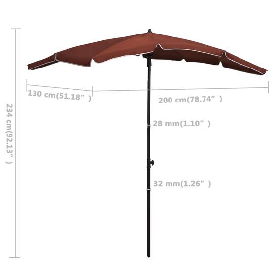 Parasol de jardin | Parasol d'extérieur avec mât 200x130 cm terre cuite Maison Chic - Image 6