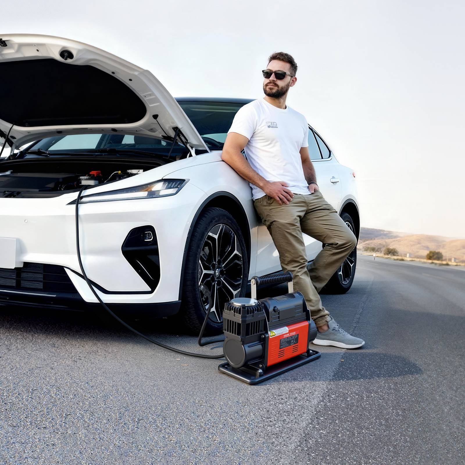 Vevor - VEVOR Compresseur d'air 12 V 202 L/min 540 W, arrêt automatique 10,3 bar, écran LCD, tuyau 7,8 m, adaptateurs, sacoche. - Image 8