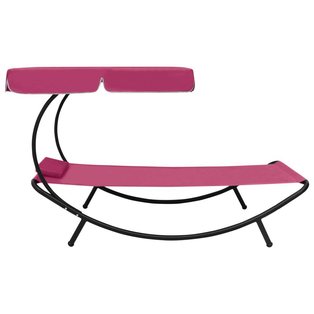 Maison Chic - Lit de repos d'extérieur | Transat | Bain de soleil avec auvent et oreiller rose - Image 3