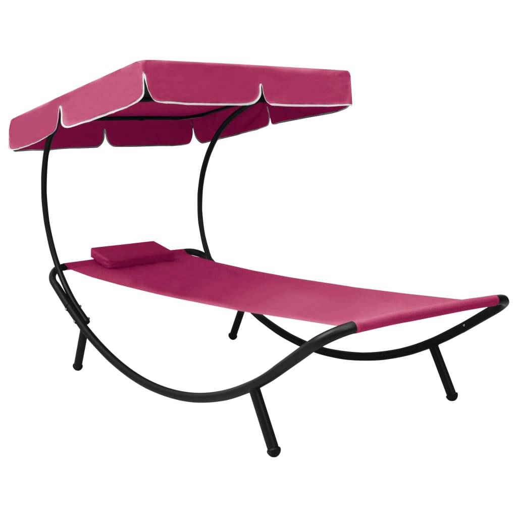 Maison Chic - Lit de repos d'extérieur | Transat | Bain de soleil avec auvent et oreiller rose - Image 2