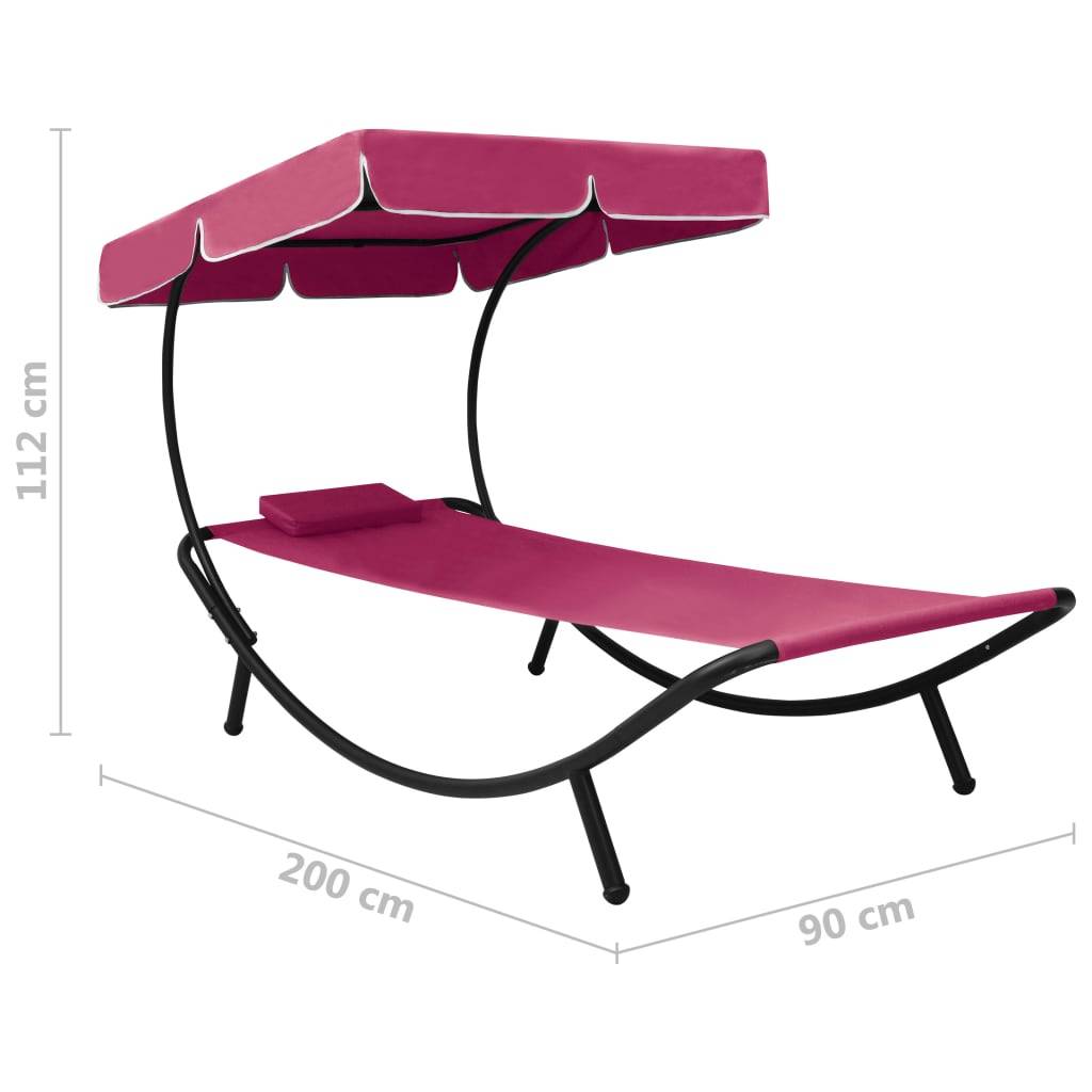 Maison Chic - Lit de repos d'extérieur | Transat | Bain de soleil avec auvent et oreiller rose - Image 7