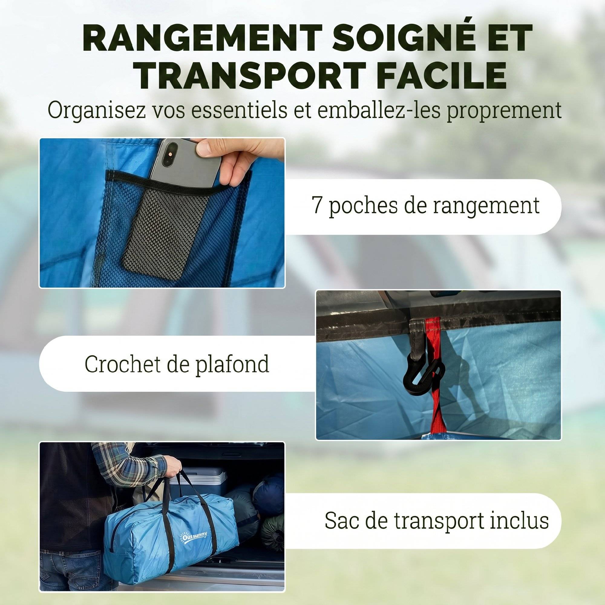 ComfortXL - Grande tente tunnel camping polyester 4 personnes séjour XL imperméable 3000 mm bleu - ComfortXL Outdoor Living - Image 10