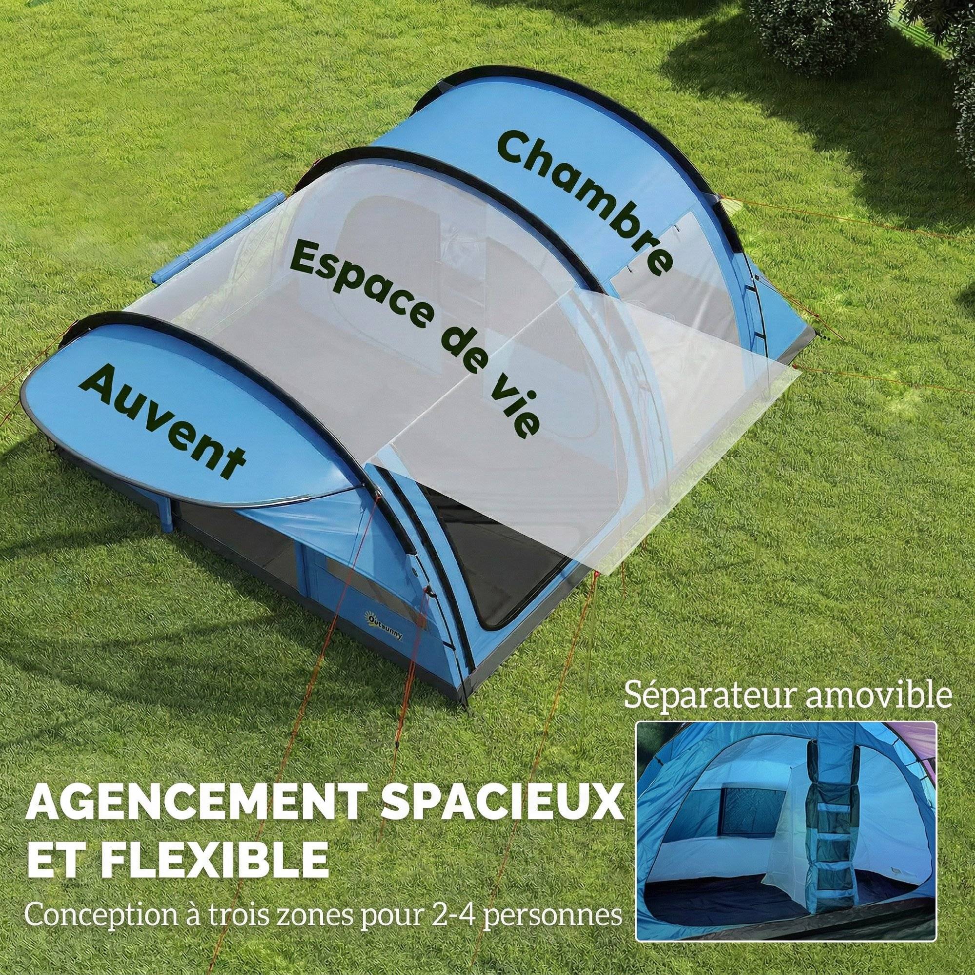 ComfortXL - Grande tente tunnel camping polyester 4 personnes séjour XL imperméable 3000 mm bleu - ComfortXL Outdoor Living - Image 6