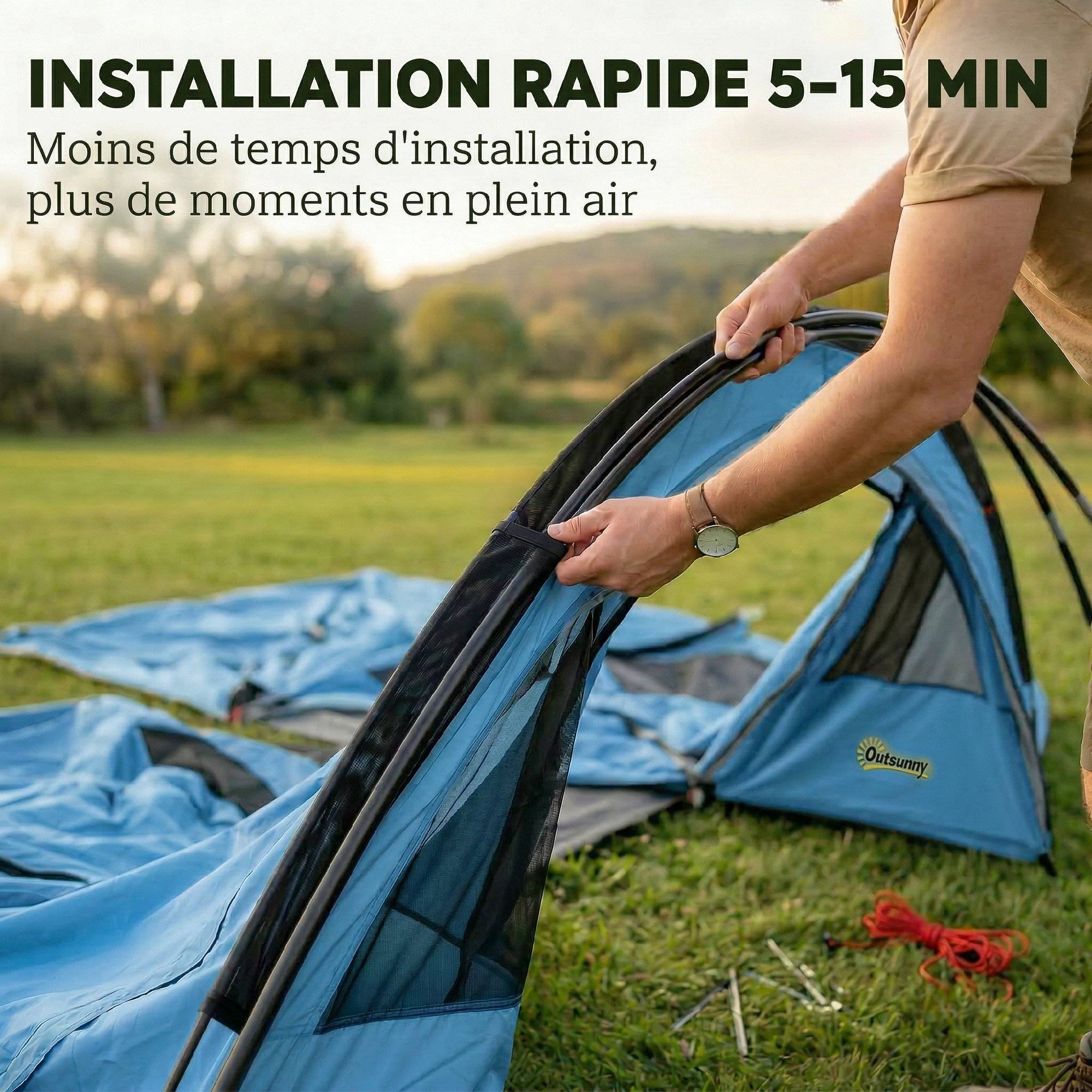ComfortXL - Grande tente tunnel camping polyester 4 personnes séjour XL imperméable 3000 mm bleu - ComfortXL Outdoor Living - Image 9
