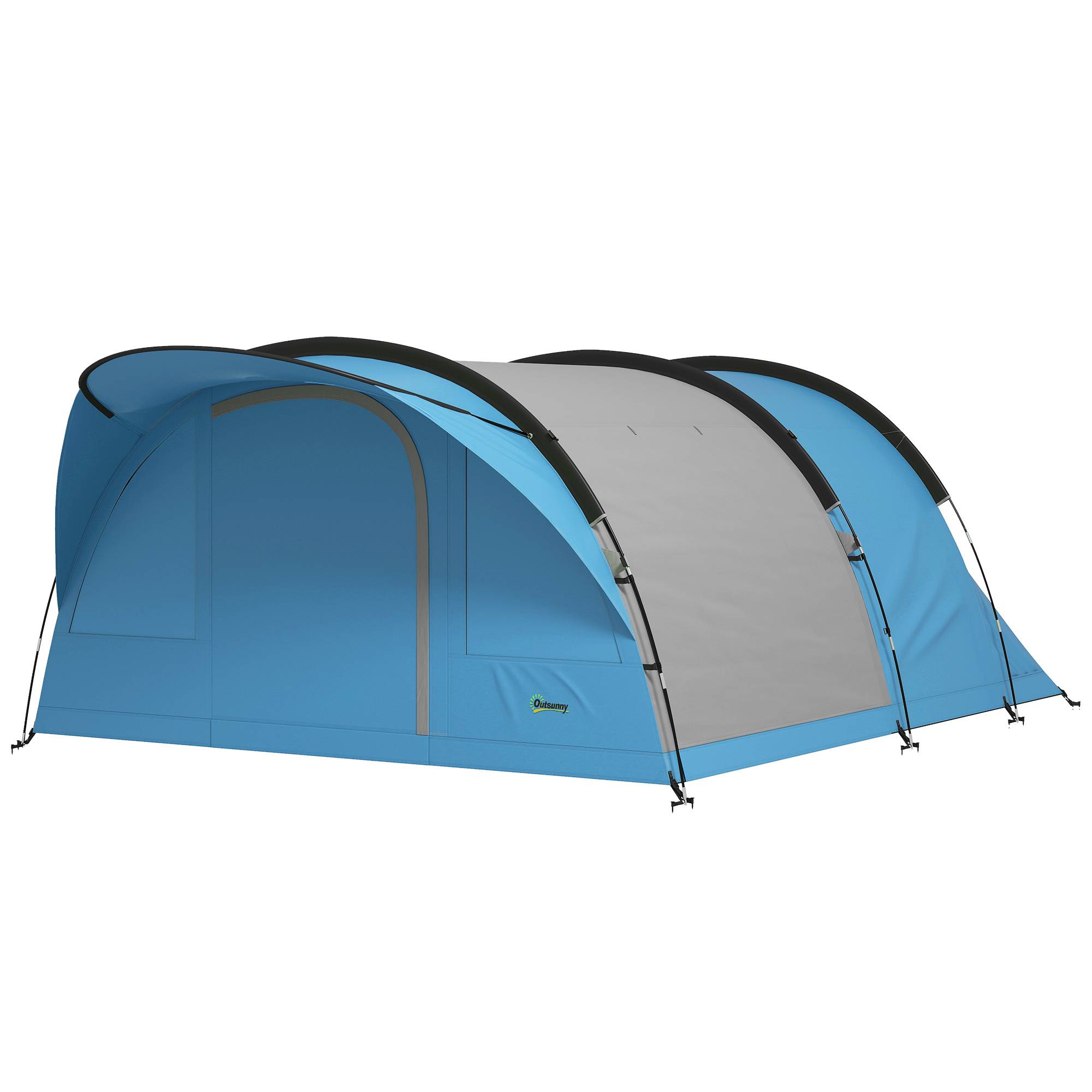 ComfortXL - Grande tente tunnel camping polyester 4 personnes séjour XL imperméable 3000 mm bleu - ComfortXL Outdoor Living - Image 2