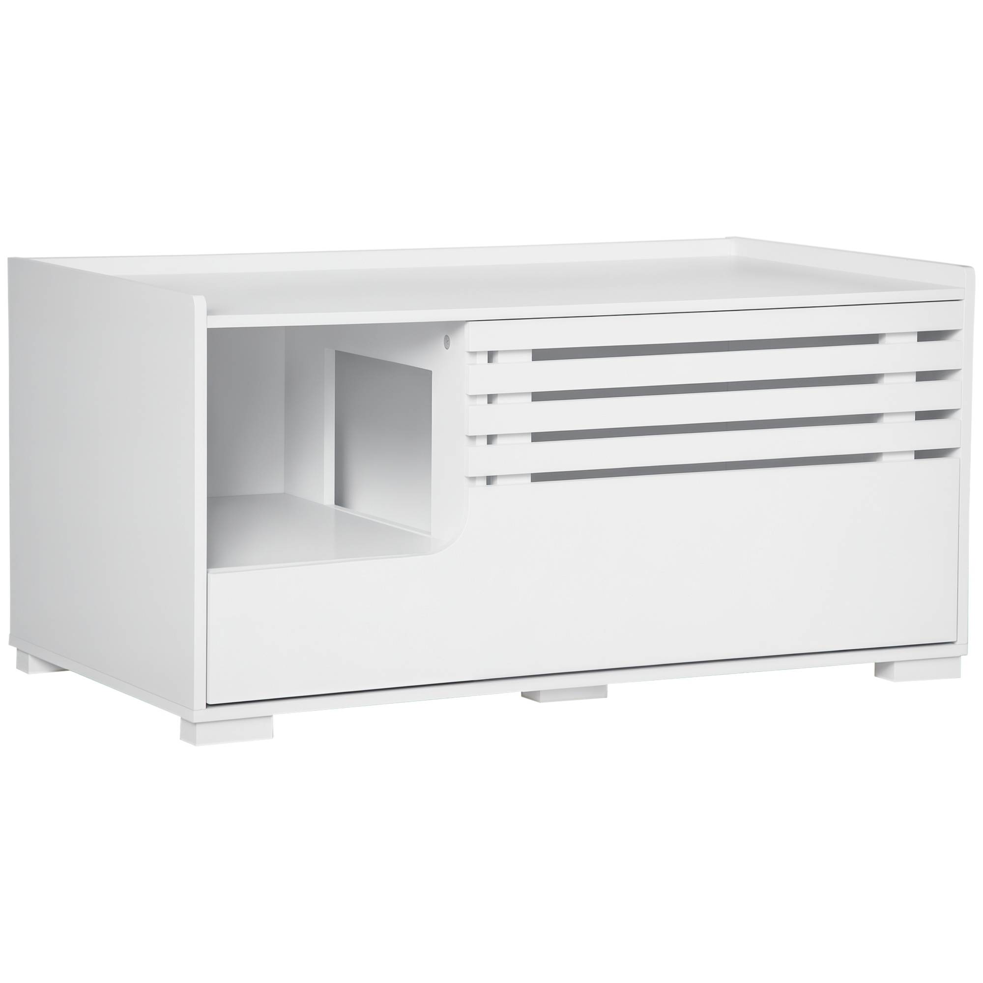 Meuble pour chat à 2 étagères, design 2 en 1, porte magnétique, blanc - Image 1