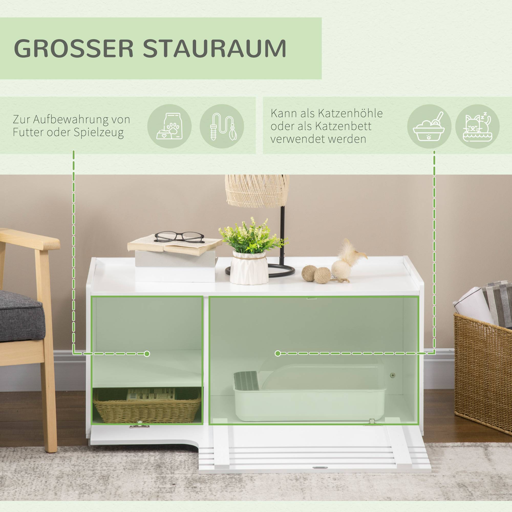 Meuble pour chat à 2 étagères, design 2 en 1, porte magnétique, blanc - Image 7