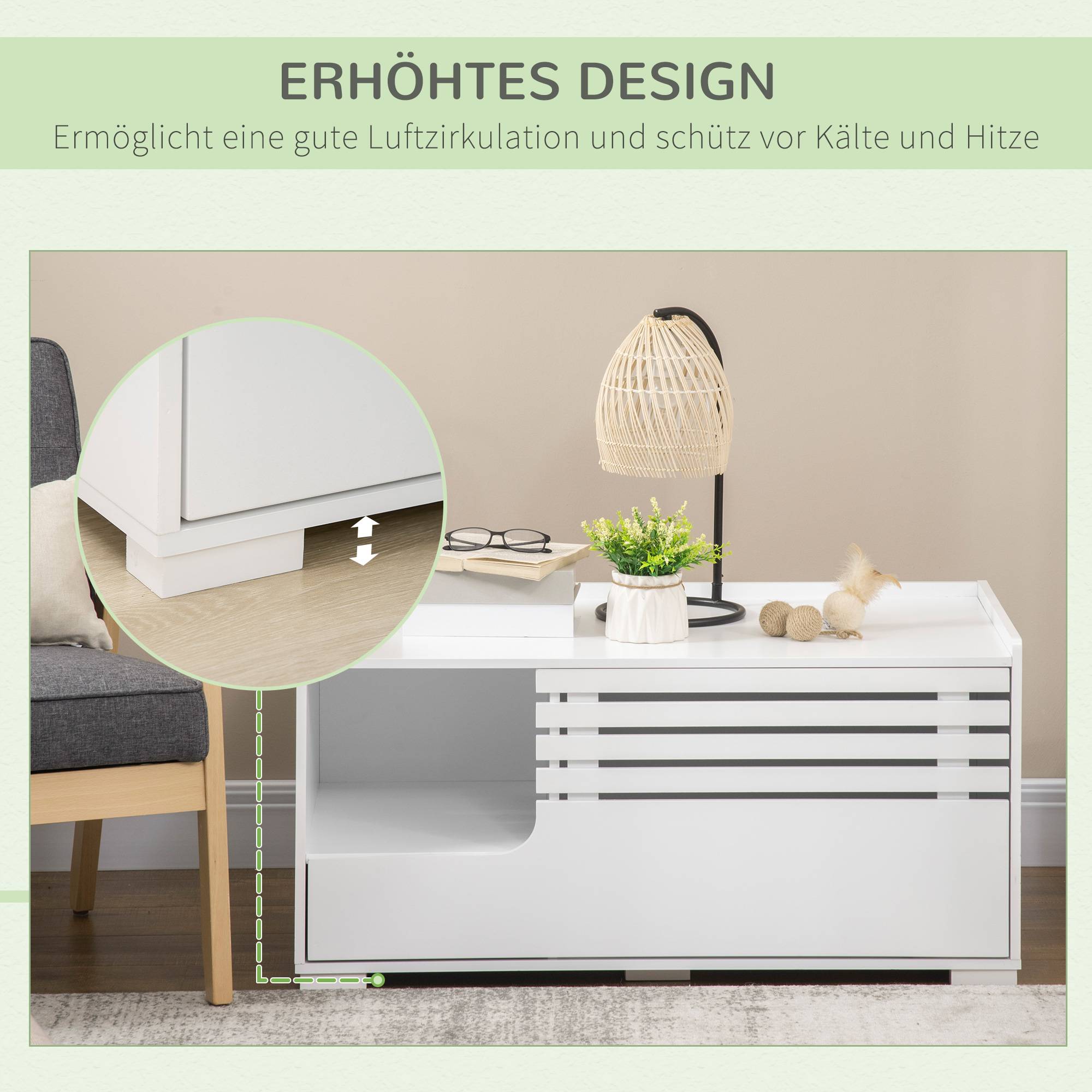 Meuble pour chat à 2 étagères, design 2 en 1, porte magnétique, blanc - Image 9