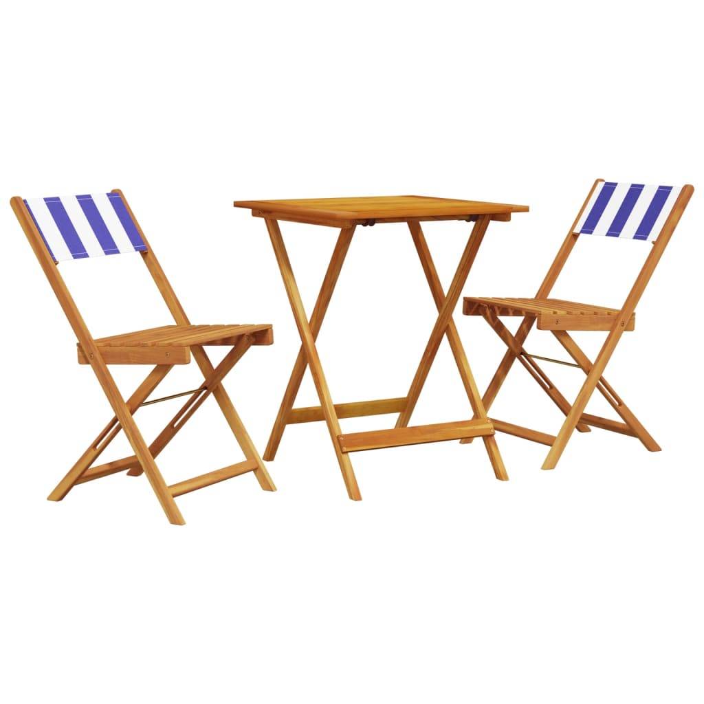 Maison Chic - Ensemble 3 pcs de bistro - Salon De Jardin - Mobilier extérieur bleu et blanc tissu et bois massif MI607 - Image 1