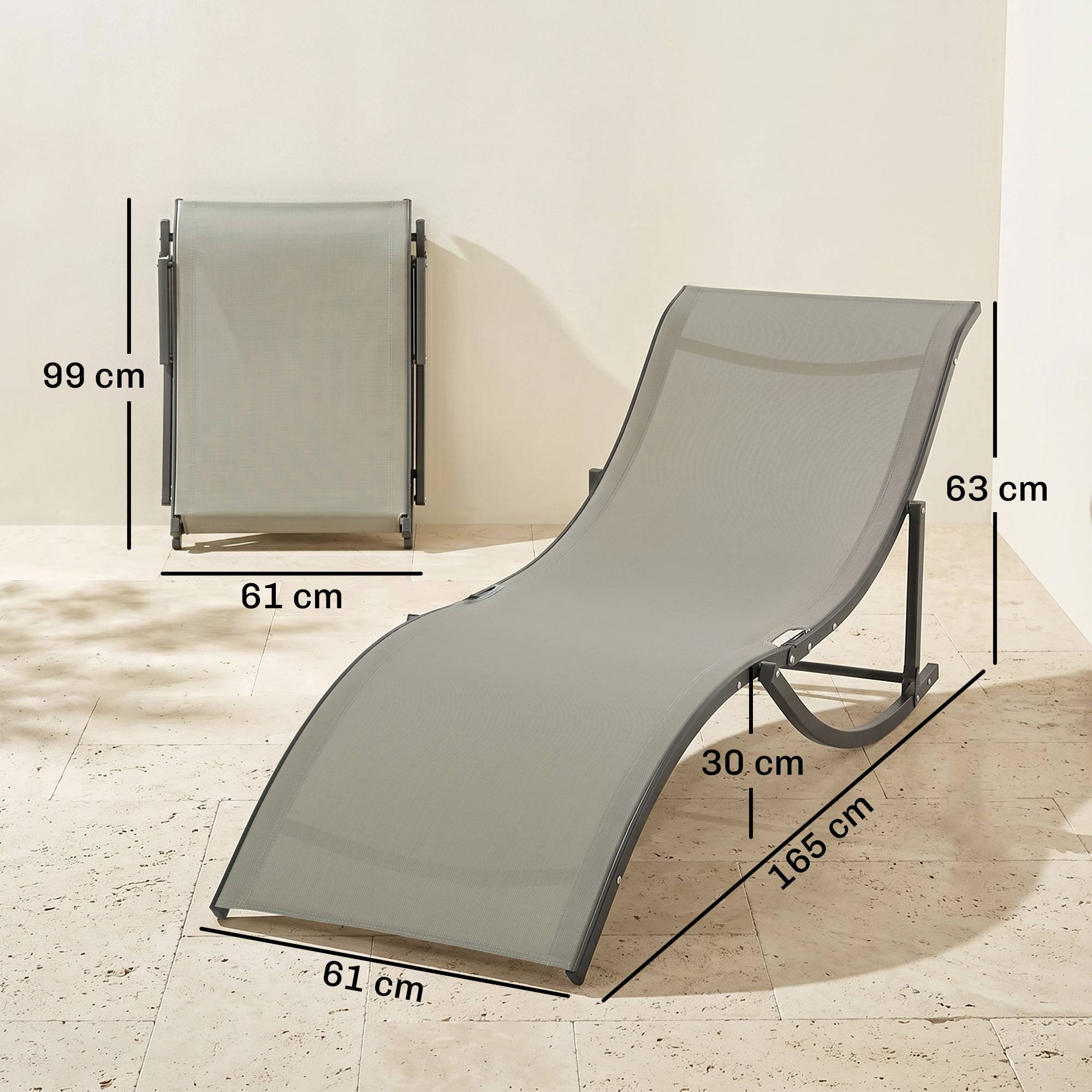 Lot de 2 transats jardin pliables, lit bronzage aluminium et textilène, 61x165x63cm - Image 5