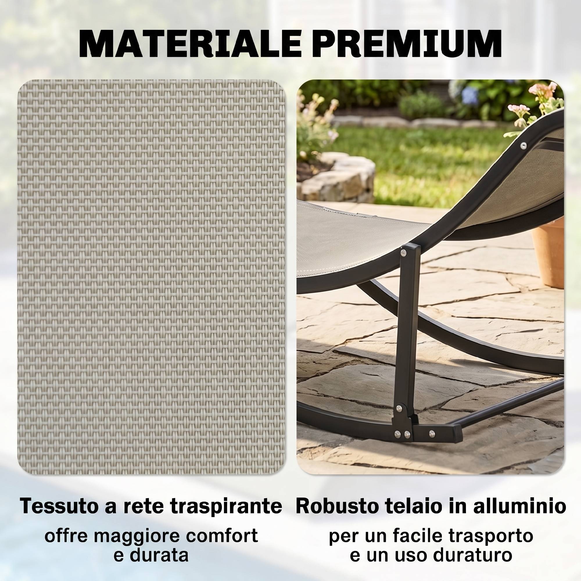 Lot de 2 transats jardin pliables, lit bronzage aluminium et textilène, 61x165x63cm - Image 8