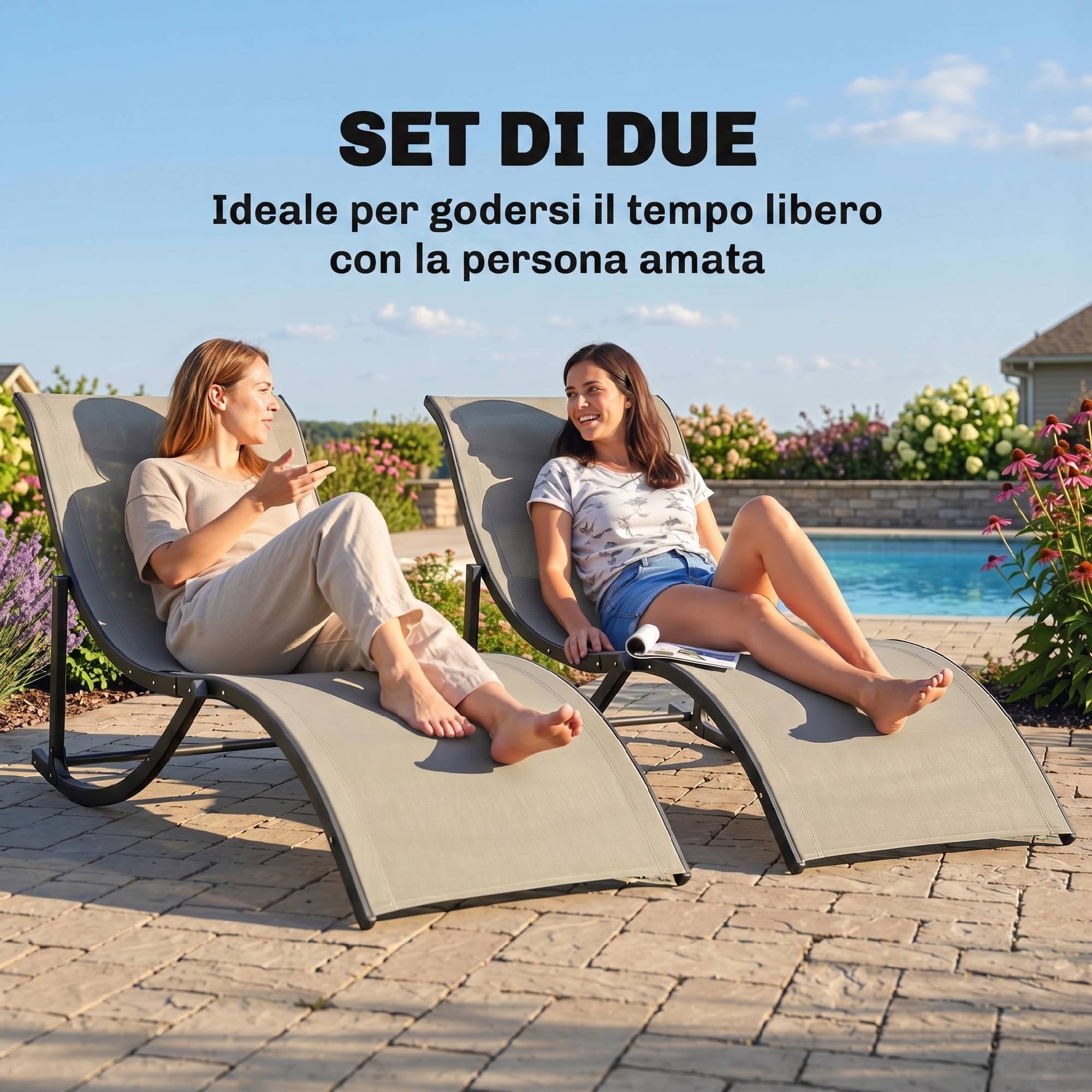 Lot de 2 transats jardin pliables, lit bronzage aluminium et textilène, 61x165x63cm - Image 9