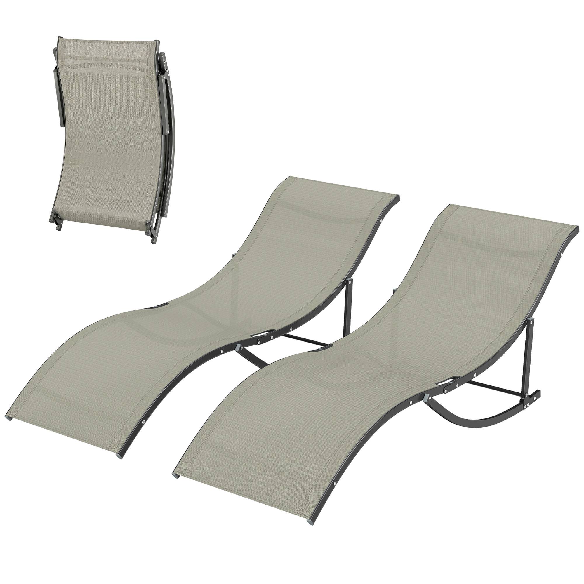 Lot de 2 transats jardin pliables, lit bronzage aluminium et textilène, 61x165x63cm - Image 2