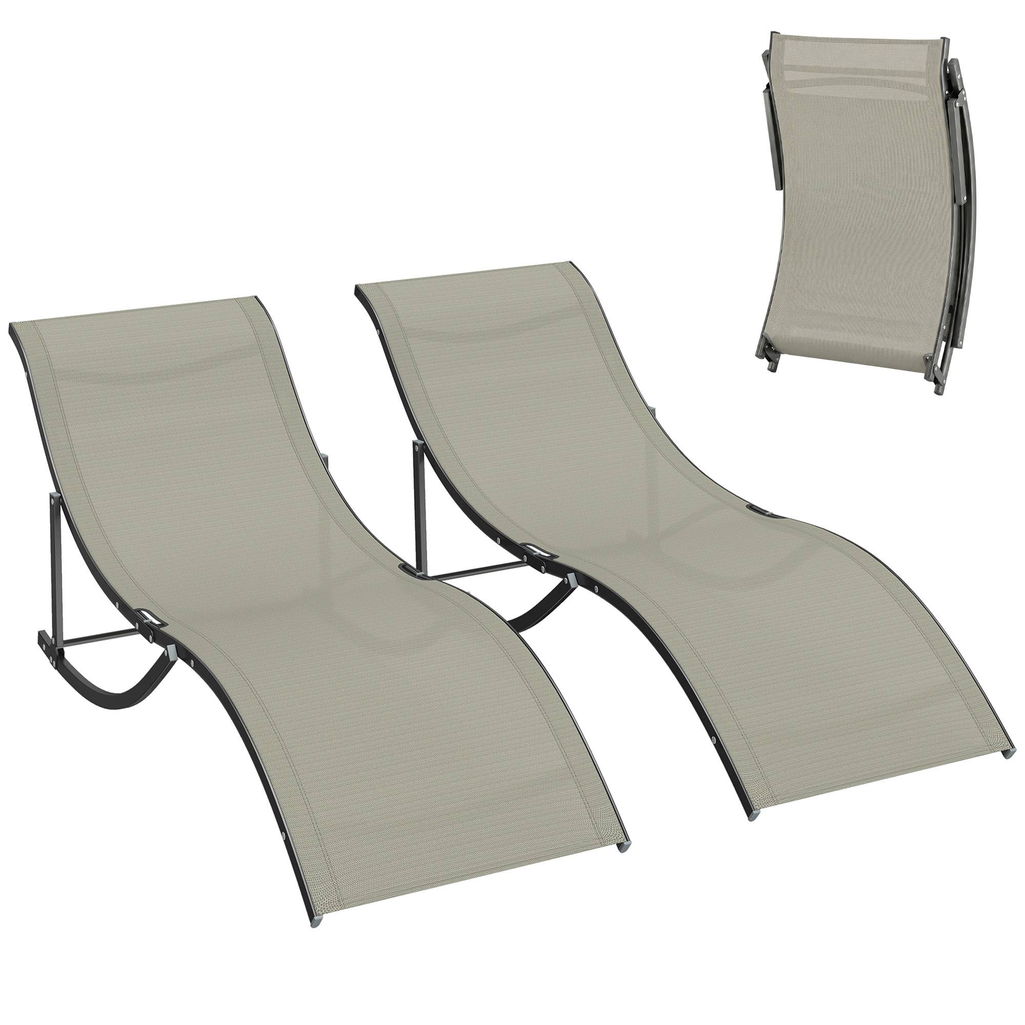 Lot de 2 transats jardin pliables, lit bronzage aluminium et textilène, 61x165x63cm - Image 1