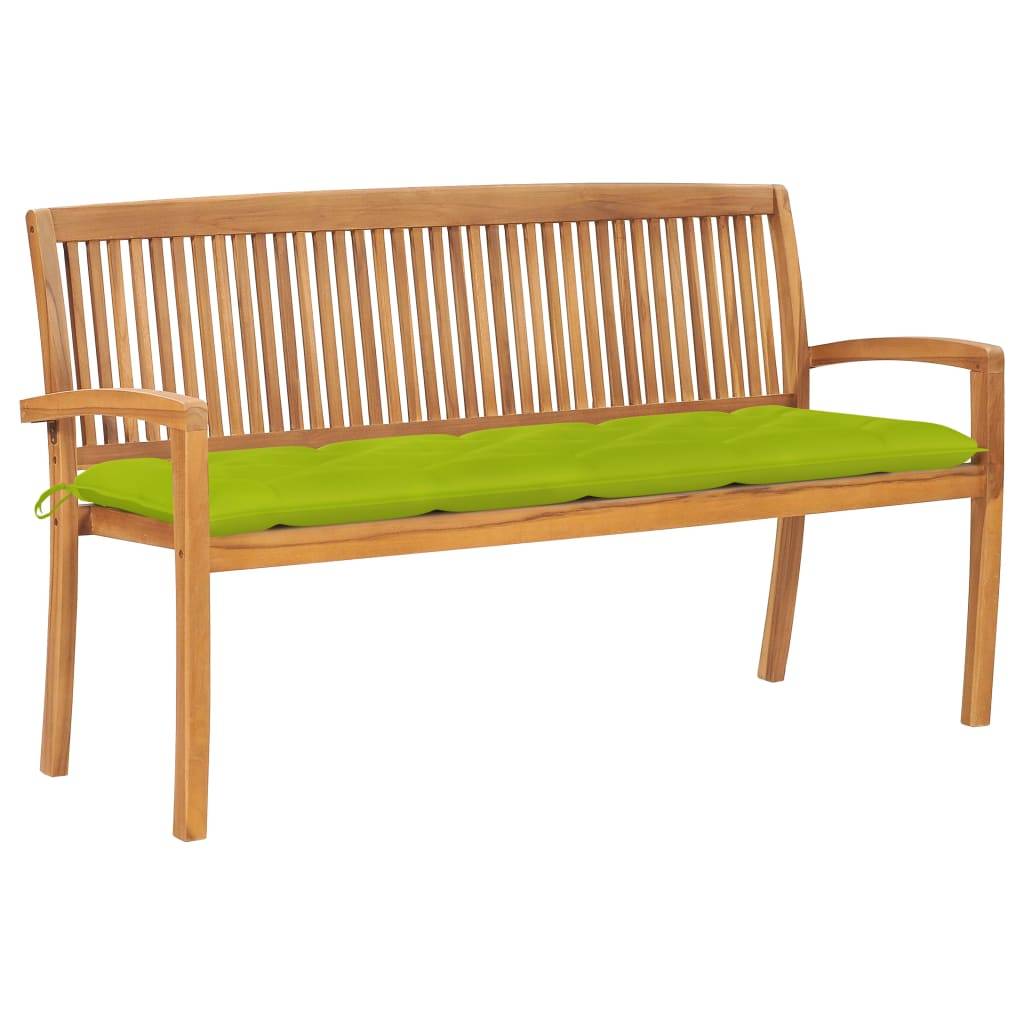 Helloshop26 - Banc de jardin meuble de patio d'extérieur terrasse empilable et coussin 159 cm bois de teck massif - Image 1