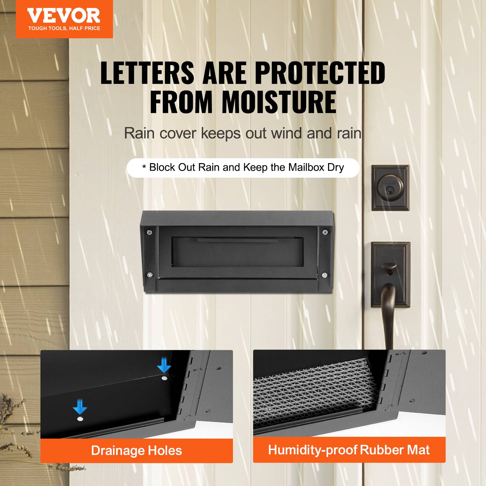 VEVOR Boîte aux lettres encastrable porte, 304x150x405 mm, acier, verrouillage clé. Pour lettres, chèques. - Image 2