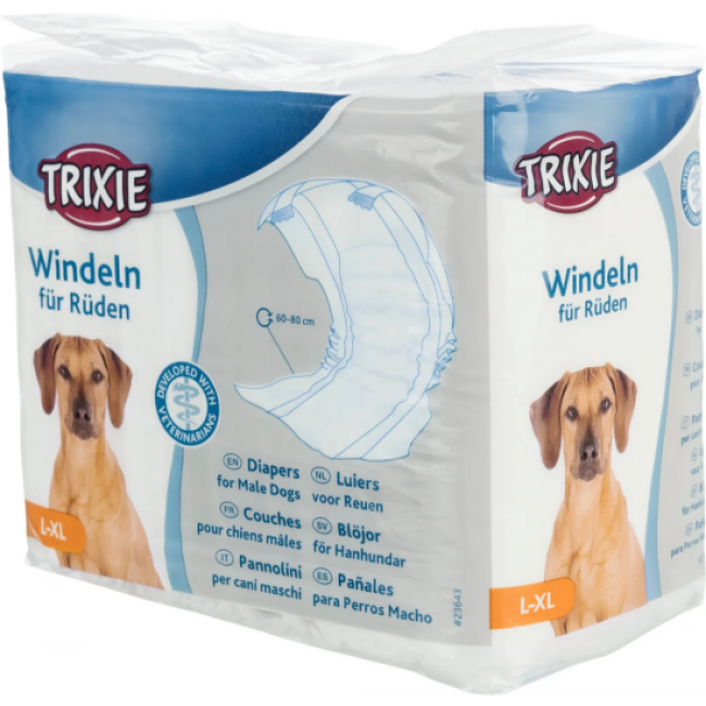 Trixie - Couche culotte jetable pour fuite urinaire chien mâle Trixie Taille L-XL - 1 lot de 12 couches