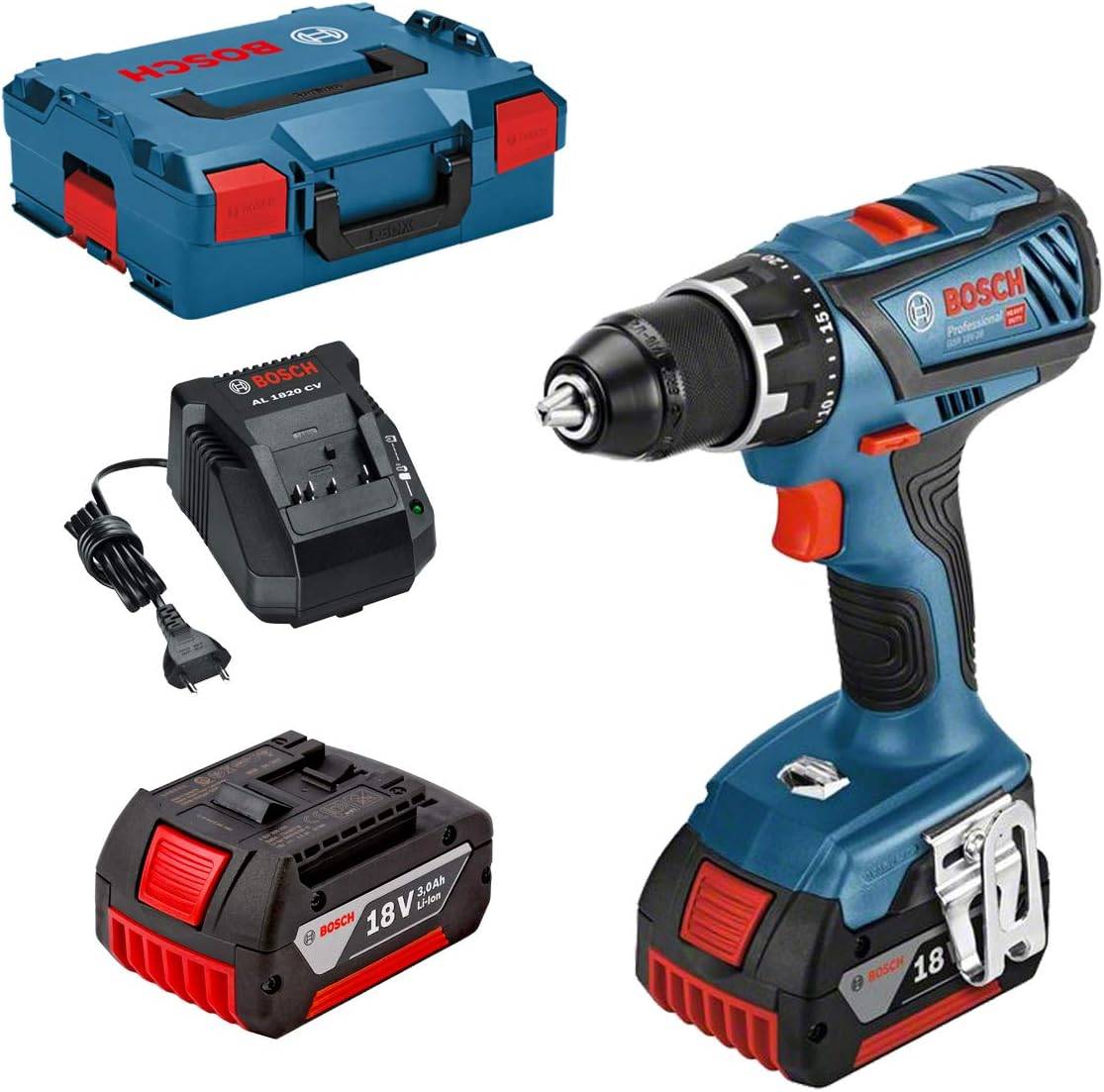 Bosch - Perceuse visseuse GSR 18V-28 - BOSCH - avec 2 batteries 18V 3.0 Ah - chargeur - L-Boxx - 0615990L7K - Image 2