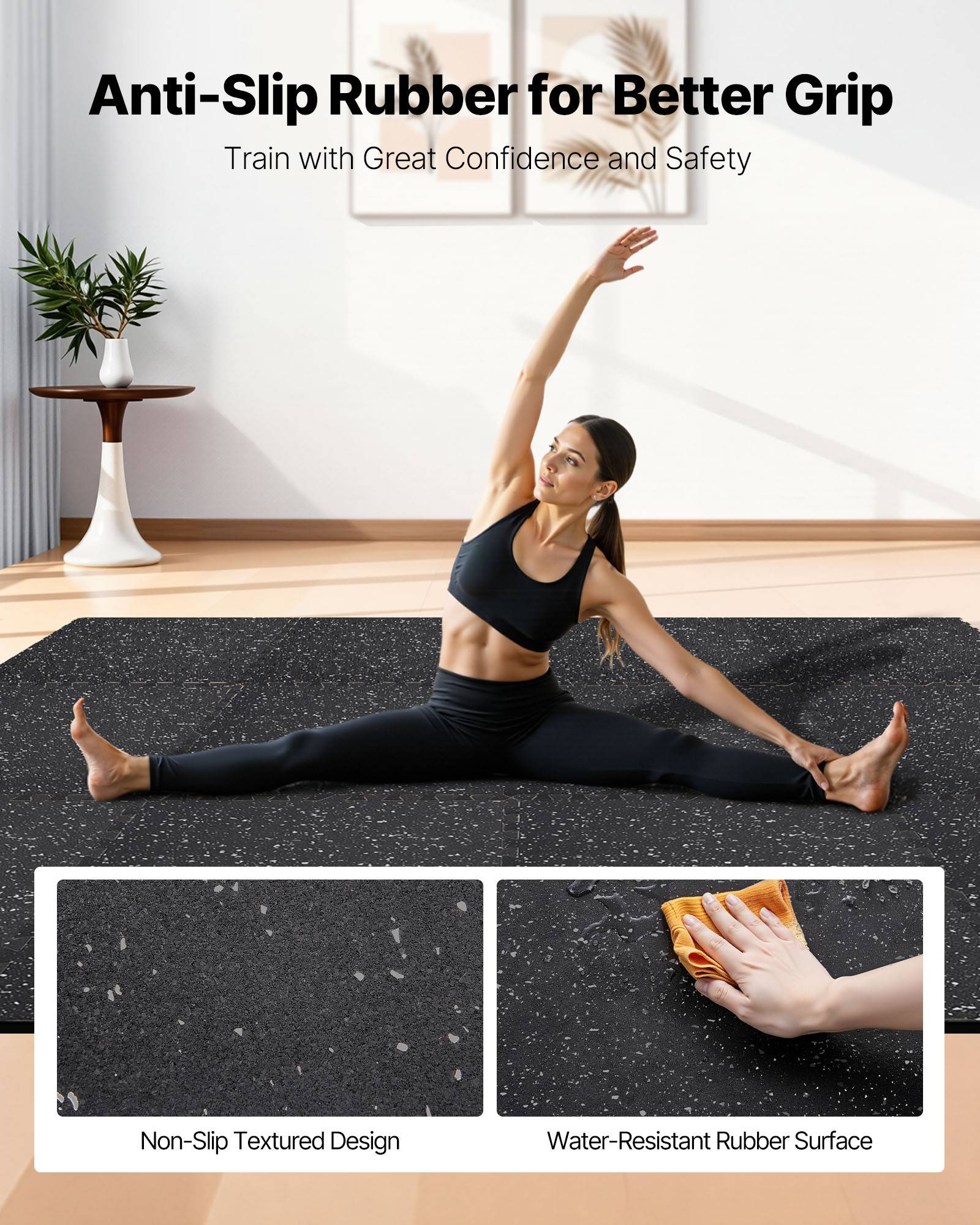 Vevor - VEVOR Tapis de Sol Puzzle 24 pcs 61x61x1 cm, dalles EVA haute densité, protection et isolation pour gym, maison et bureau, noir à pois gris - Image 3