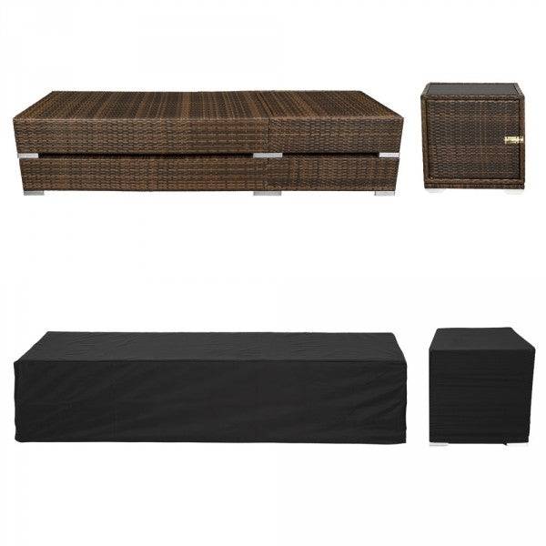 Helloshop26 - Lot de deux chaises longue bain de soleil en résine tressé poly rotin + table + deux set de housses + housse de protection marron - Image 5
