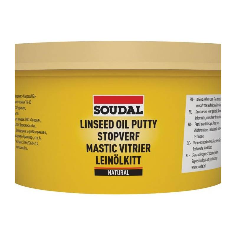 Mastic Vitrier - Mastic non-élastique à base d'huile de lin - Soudal - 5 kg Naturel - Image 3